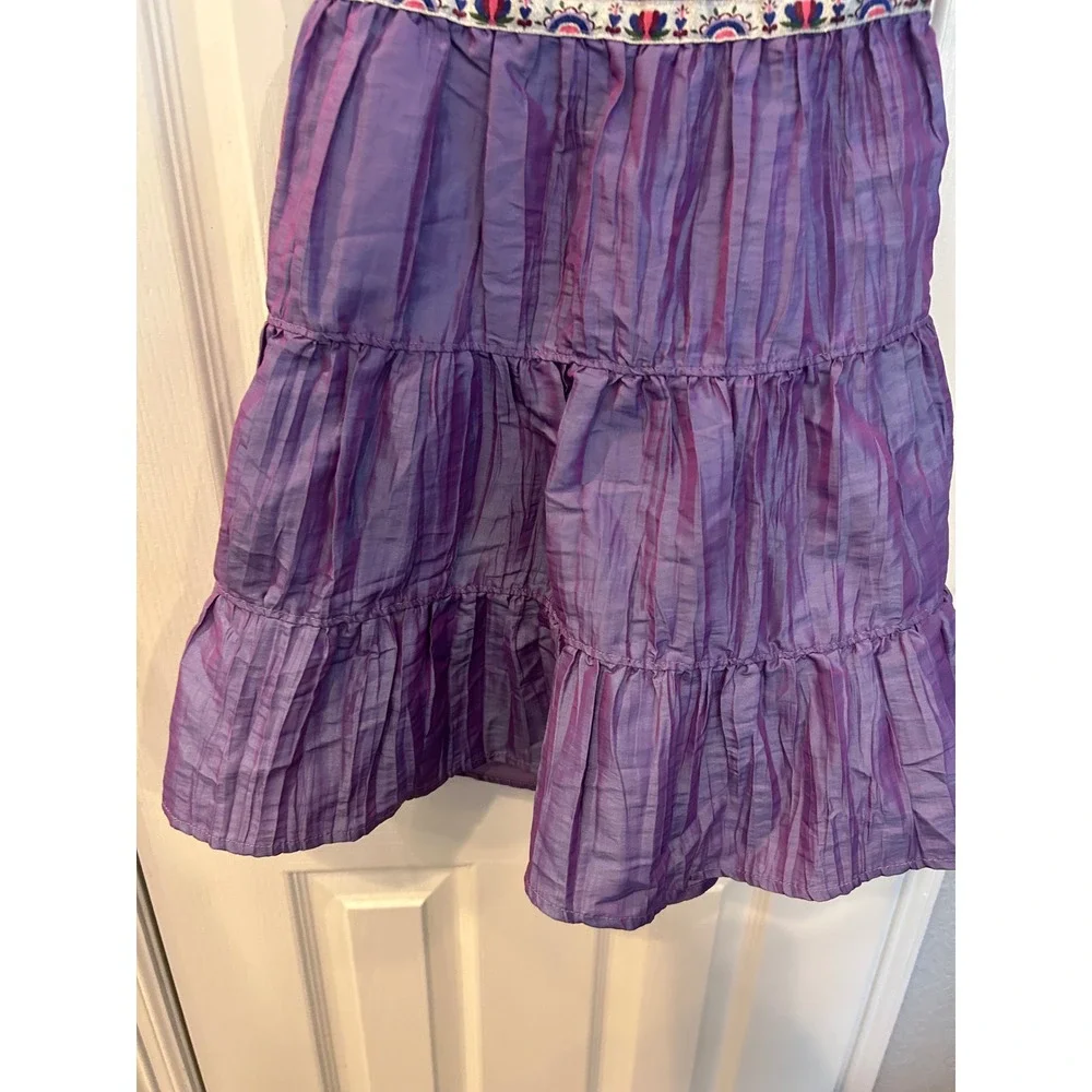 Hanna Andersson Tiered Dress Purple Embroidered Crinkle Iridescent Special Bin A